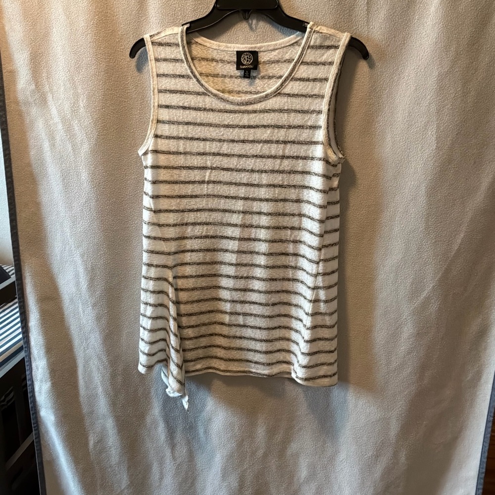 Bobeau White and Gray Striped Tank Top